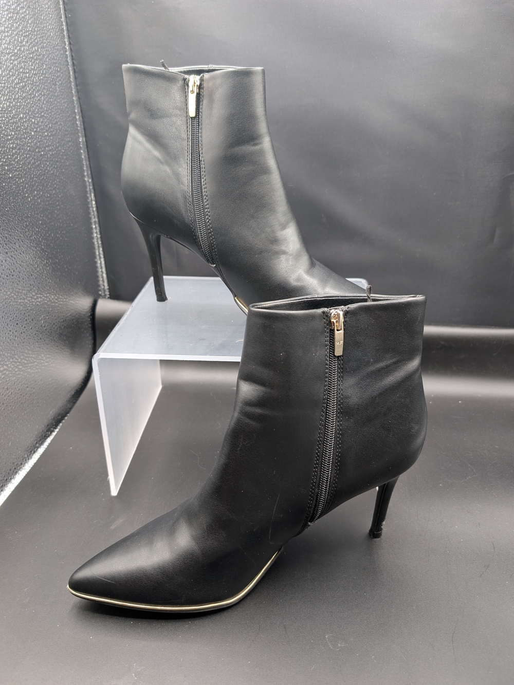 Marc Fisher Black Pointed-Toe Stiletto Ankle Booties with Side Zip